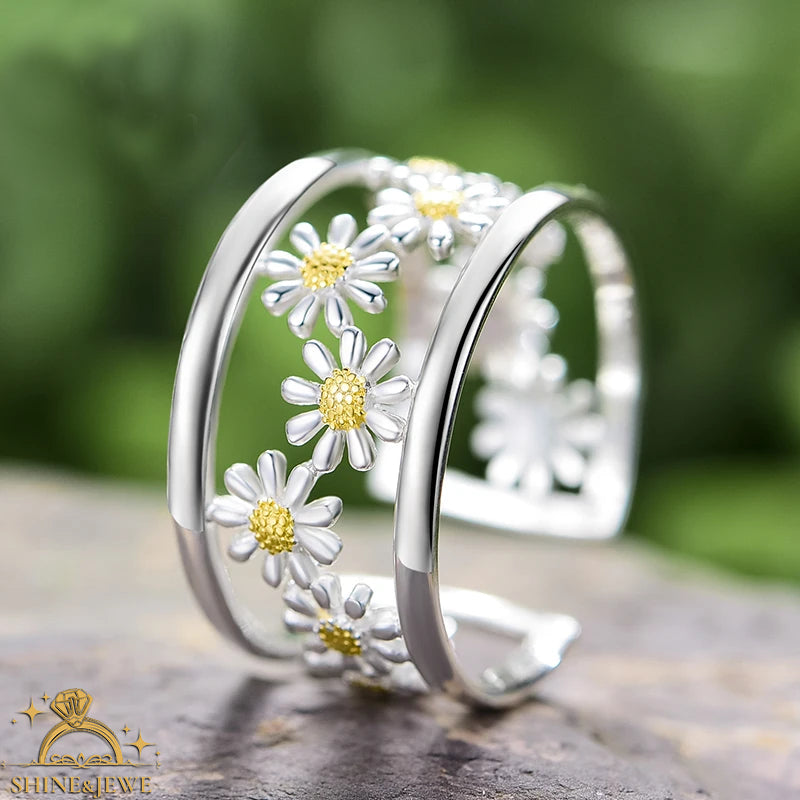 Beatrice Elegant Little Daisy Flower Adjustable Ring shineandjewe