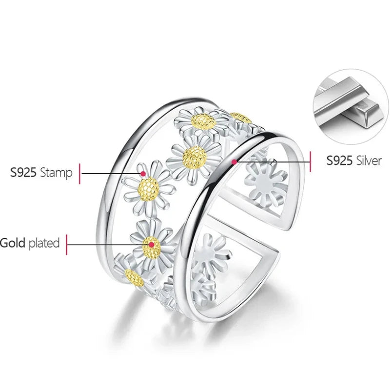 Beatrice Elegant Little Daisy Flower Adjustable Ring shineandjewe