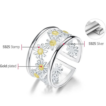 Beatrice Elegant Little Daisy Flower Adjustable Ring shineandjewe