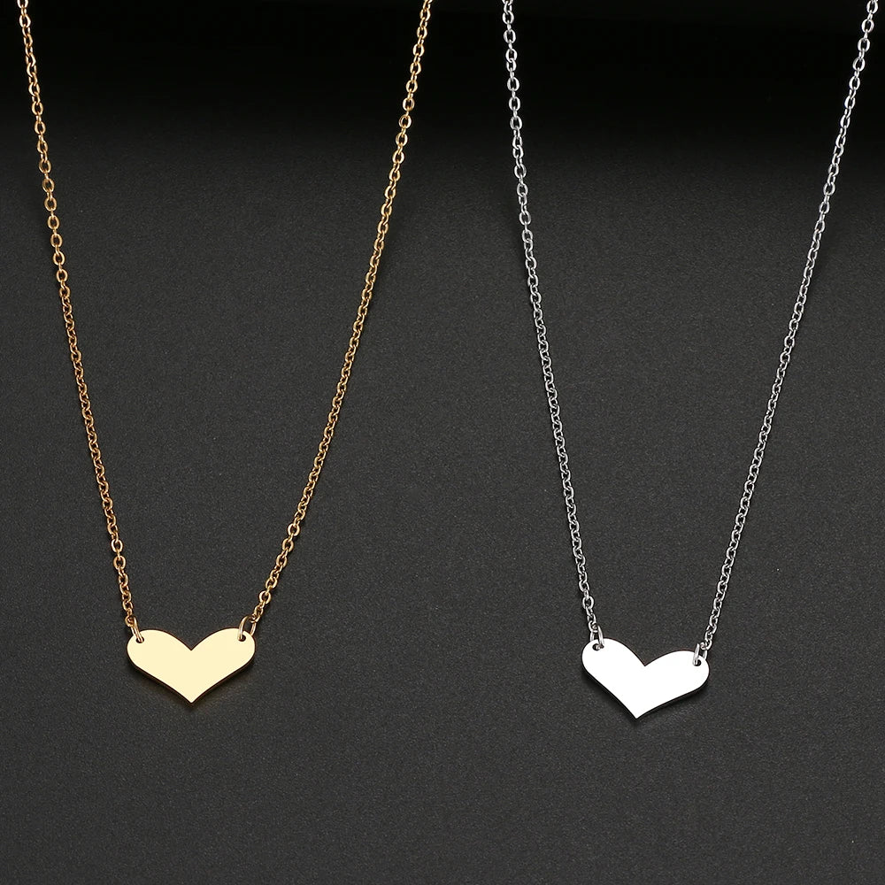 Stainless Steel Necklaces Small Flat Heart Pendants Chain Choker Jewellery Fashion Necklace For Women Jewelry Wedding Party Gift